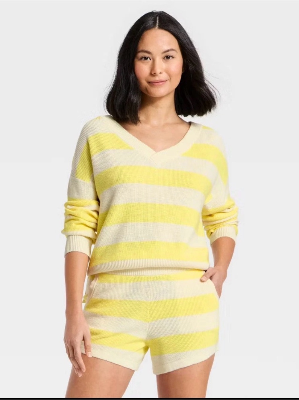Women's Striped V-Neck Sweater Top - JoyLab XS